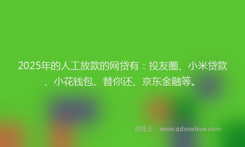 2025年的人工放款的网贷有：投友圈、小米贷款、小花钱包、替你还、京东金融等。