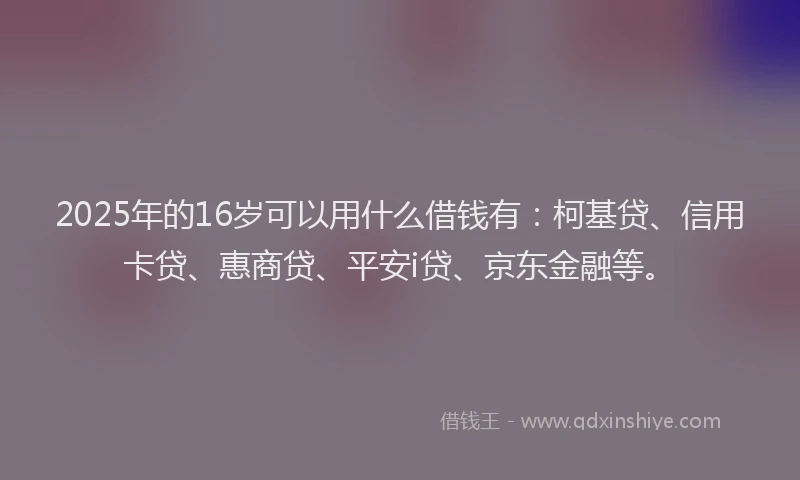 2025年的16岁可以用什么借钱有：柯基贷、信用卡贷、惠商贷、平安i贷、京东金融等。