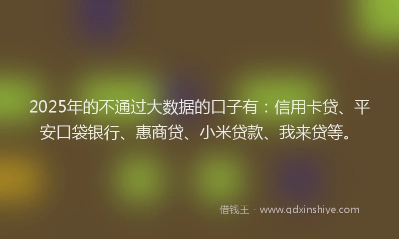 2025年的不通过大数据的口子有：信用卡贷、平安口袋银行、惠商贷、小米贷款、我来贷等。