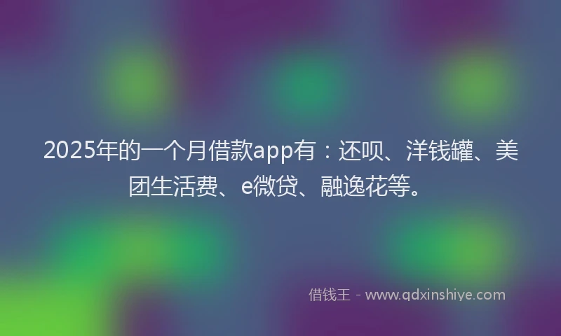 2025年的一个月借款app有：还呗、洋钱罐、美团生活费、e微贷、融逸花等。