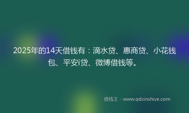 2025年的14天借钱有：滴水贷、惠商贷、小花钱包、平安i贷、微博借钱等。