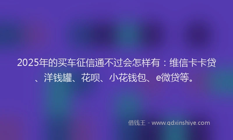 2025年的买车征信通不过会怎样有：维信卡卡贷、洋钱罐、花呗、小花钱包、e微贷等。