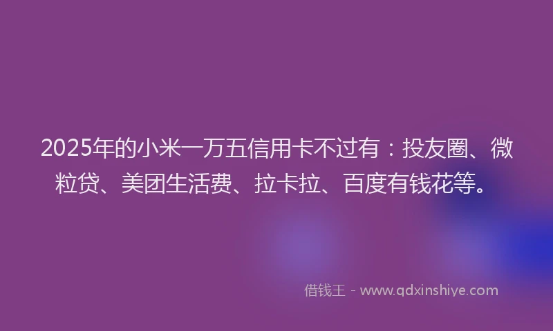 2025年的小米一万五信用卡不过有：投友圈、微粒贷、美团生活费、拉卡拉、百度有钱花等。