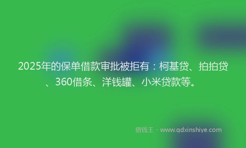 2025年的保单借款审批被拒有：柯基贷、拍拍贷、360借条、洋钱罐、小米贷款等。