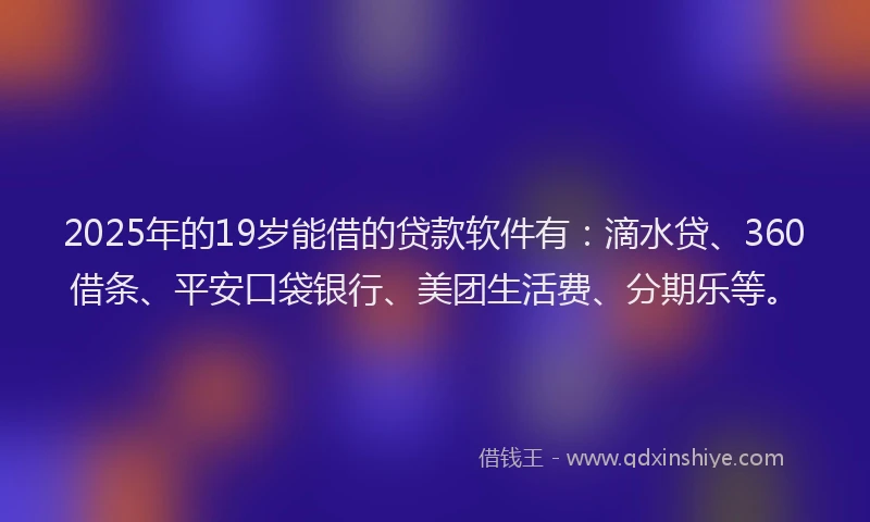 2025年的19岁能借的贷款软件有：滴水贷、360借条、平安口袋银行、美团生活费、分期乐等。