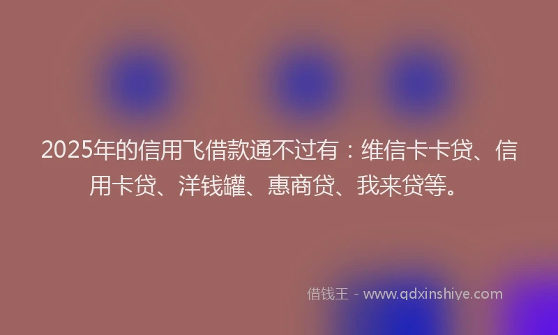 2025年的信用飞借款通不过有：维信卡卡贷、信用卡贷、洋钱罐、惠商贷、我来贷等。
