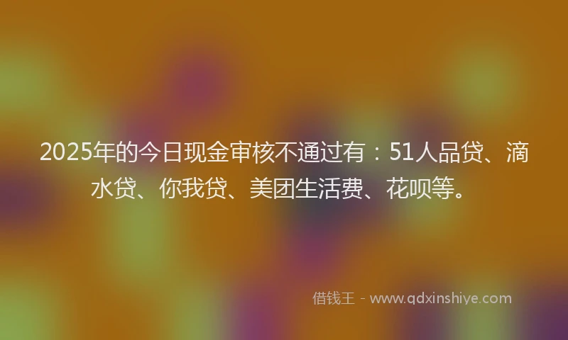 2025年的今日现金审核不通过有：51人品贷、滴水贷、你我贷、美团生活费、花呗等。