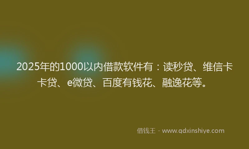 2025年的1000以内借款软件有：读秒贷、维信卡卡贷、e微贷、百度有钱花、融逸花等。
