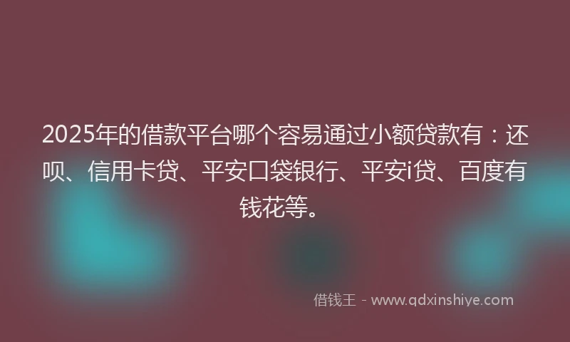 2025年的借款平台哪个容易通过小额贷款有：还呗、信用卡贷、平安口袋银行、平安i贷、百度有钱花等。