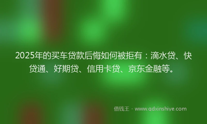 2025年的买车贷款后悔如何被拒有：滴水贷、快贷通、好期贷、信用卡贷、京东金融等。