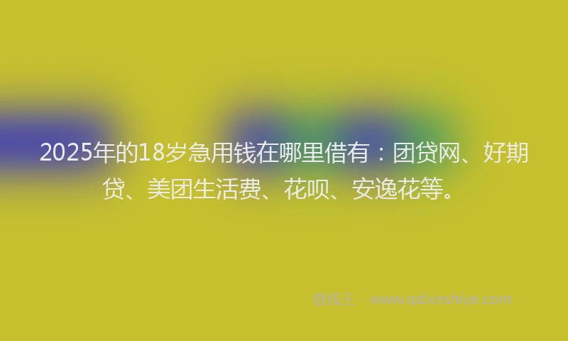 2025年的18岁急用钱在哪里借有：团贷网、好期贷、美团生活费、花呗、安逸花等。