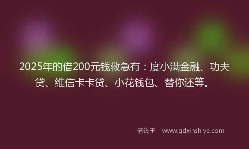 2025年的借200元钱救急有：度小满金融、功夫贷、维信卡卡贷、小花钱包、替你还等。