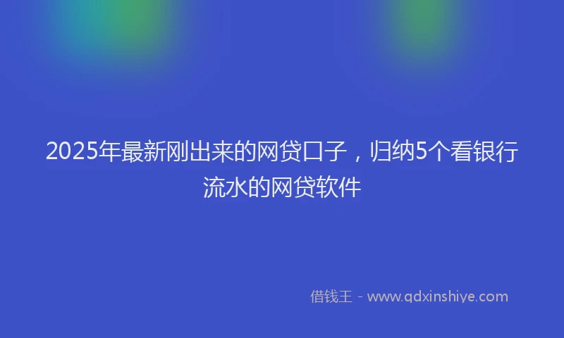 2025年最新刚出来的网贷口子，归纳5个看银行流水的网贷软件