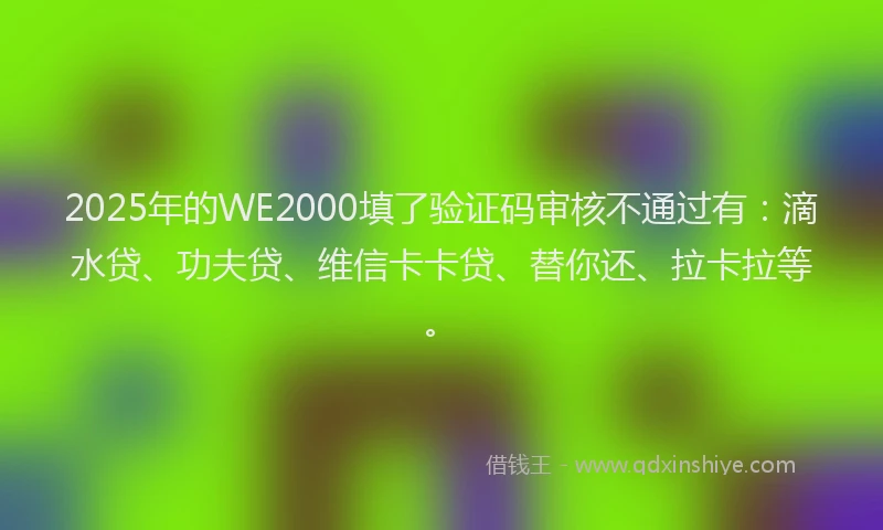 2025年的WE2000填了验证码审核不通过有：滴水贷、功夫贷、维信卡卡贷、替你还、拉卡拉等。