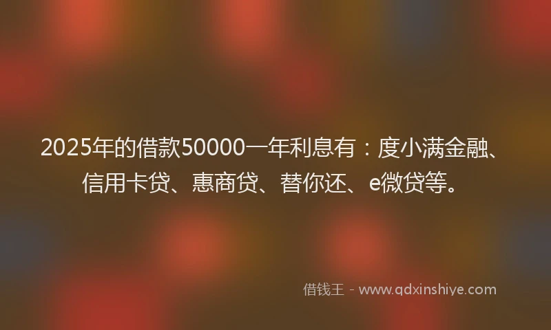 2025年的借款50000一年利息有：度小满金融、信用卡贷、惠商贷、替你还、e微贷等。