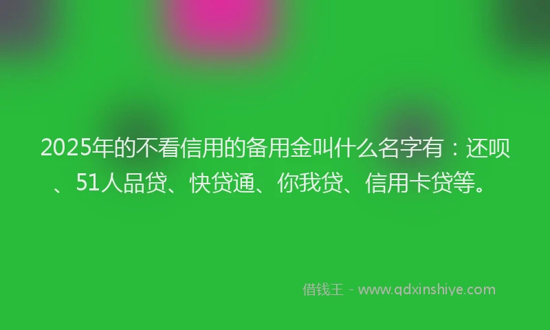2025年的不看信用的备用金叫什么名字有：还呗、51人品贷、快贷通、你我贷、信用卡贷等。