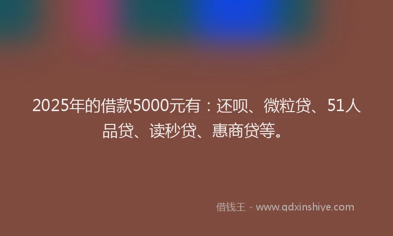 2025年的借款5000元有：还呗、微粒贷、51人品贷、读秒贷、惠商贷等。