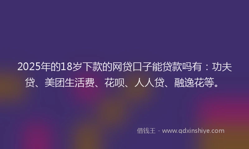 2025年的18岁下款的网贷口子能贷款吗有：功夫贷、美团生活费、花呗、人人贷、融逸花等。