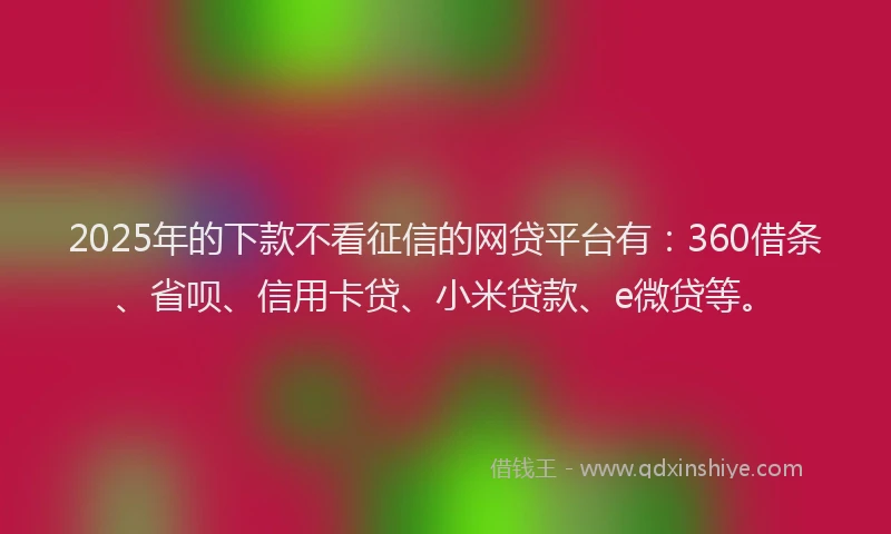 2025年的下款不看征信的网贷平台有：360借条、省呗、信用卡贷、小米贷款、e微贷等。