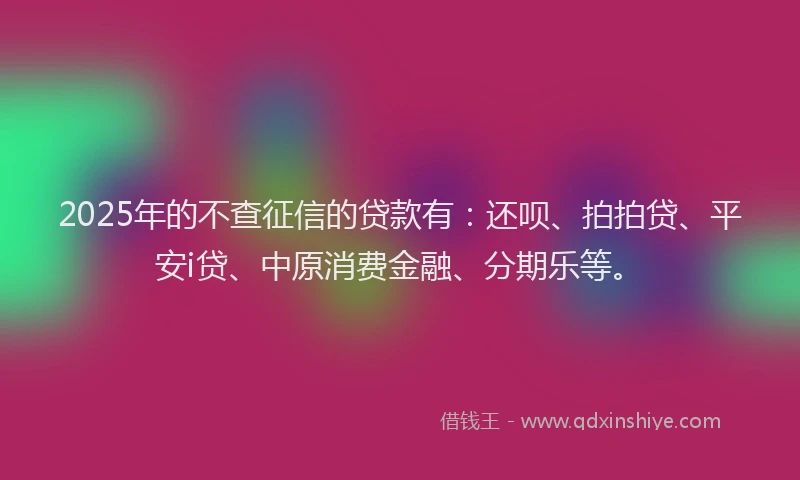 2025年的不查征信的贷款有：还呗、拍拍贷、平安i贷、中原消费金融、分期乐等。