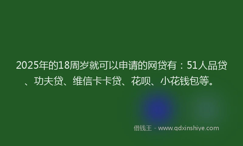 2025年的18周岁就可以申请的网贷有：51人品贷、功夫贷、维信卡卡贷、花呗、小花钱包等。