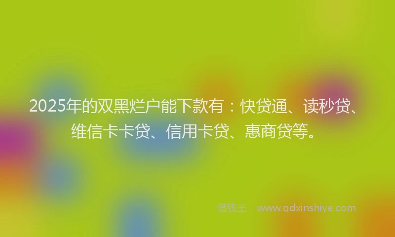 2025年的双黑烂户能下款有：快贷通、读秒贷、维信卡卡贷、信用卡贷、惠商贷等。