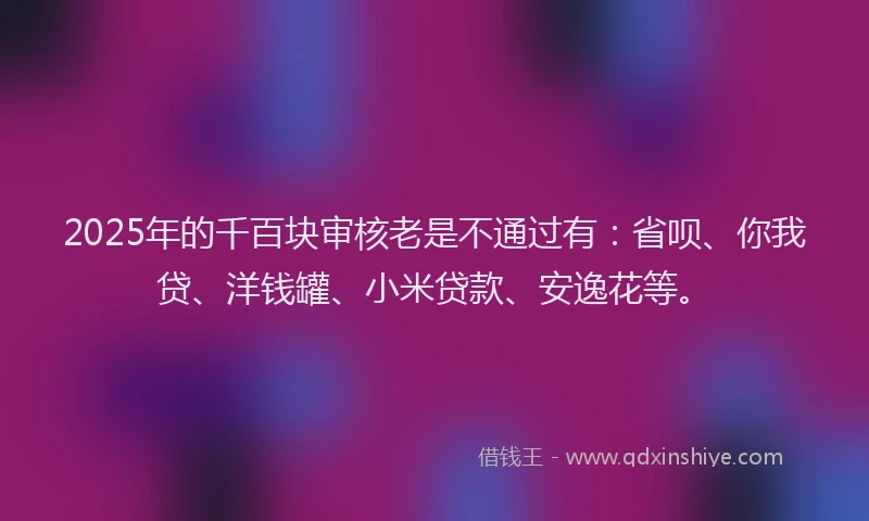 2025年的千百块审核老是不通过有：省呗、你我贷、洋钱罐、小米贷款、安逸花等。