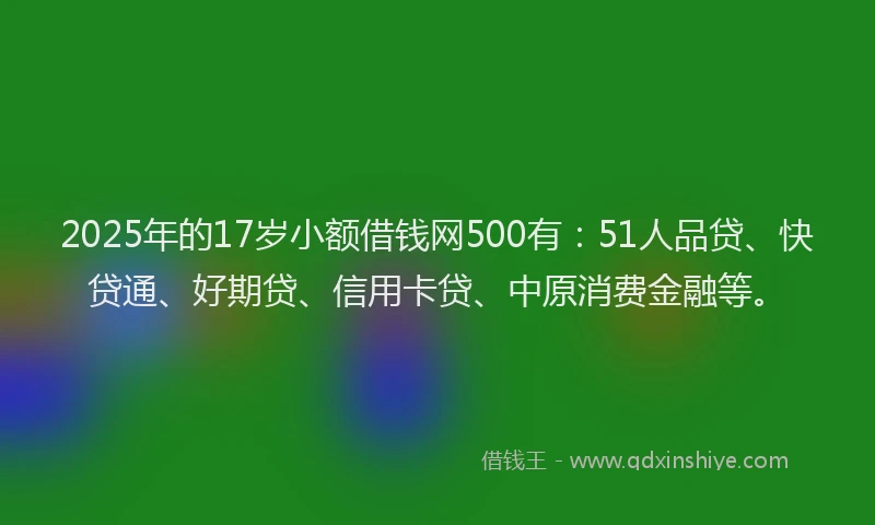 2025年的17岁小额借钱网500有：51人品贷、快贷通、好期贷、信用卡贷、中原消费金融等。