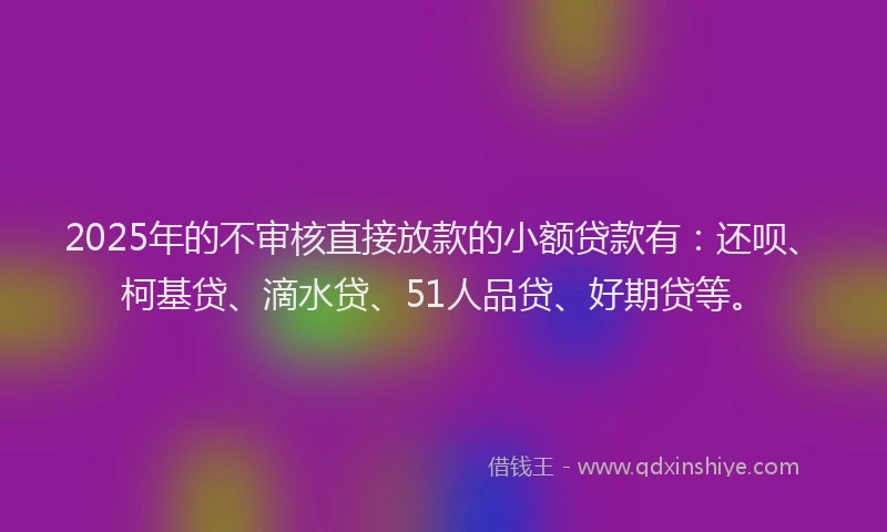 2025年的不审核直接放款的小额贷款有：还呗、柯基贷、滴水贷、51人品贷、好期贷等。