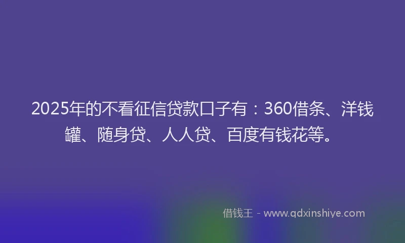 2025年的不看征信贷款口子有：360借条、洋钱罐、随身贷、人人贷、百度有钱花等。