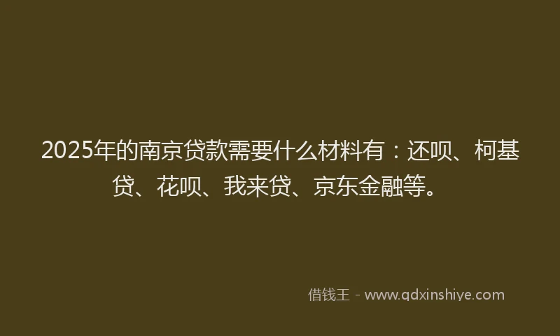 2025年的南京贷款需要什么材料有：还呗、柯基贷、花呗、我来贷、京东金融等。