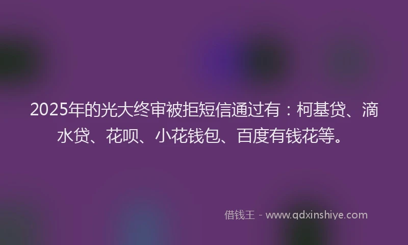 2025年的光大终审被拒短信通过有：柯基贷、滴水贷、花呗、小花钱包、百度有钱花等。