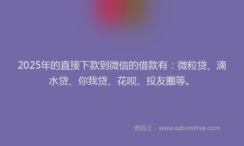2025年的直接下款到微信的借款有：微粒贷、滴水贷、你我贷、花呗、投友圈等。