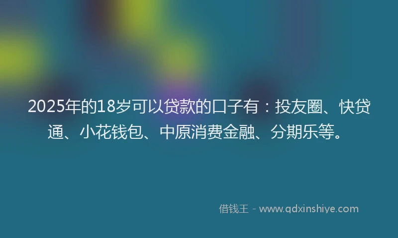 2025年的18岁可以贷款的口子有：投友圈、快贷通、小花钱包、中原消费金融、分期乐等。