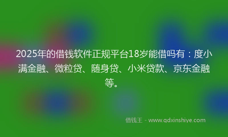 2025年的借钱软件正规平台18岁能借吗有：度小满金融、微粒贷、随身贷、小米贷款、京东金融等。