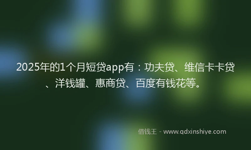 2025年的1个月短贷app有：功夫贷、维信卡卡贷、洋钱罐、惠商贷、百度有钱花等。