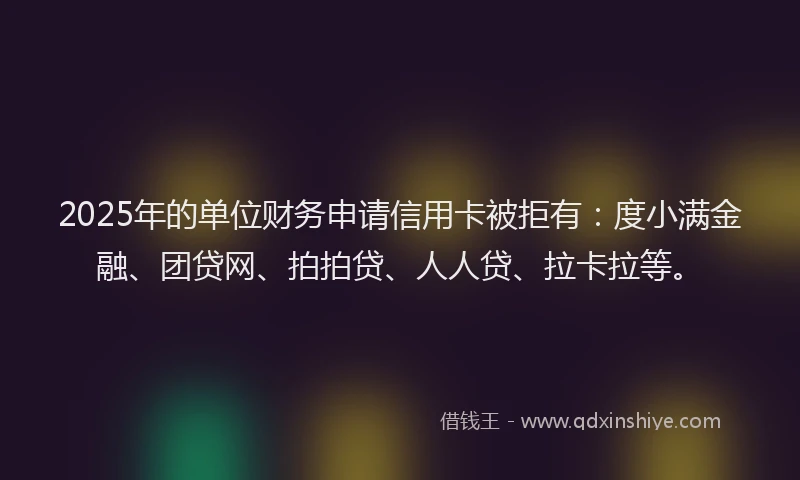2025年的单位财务申请信用卡被拒有：度小满金融、团贷网、拍拍贷、人人贷、拉卡拉等。