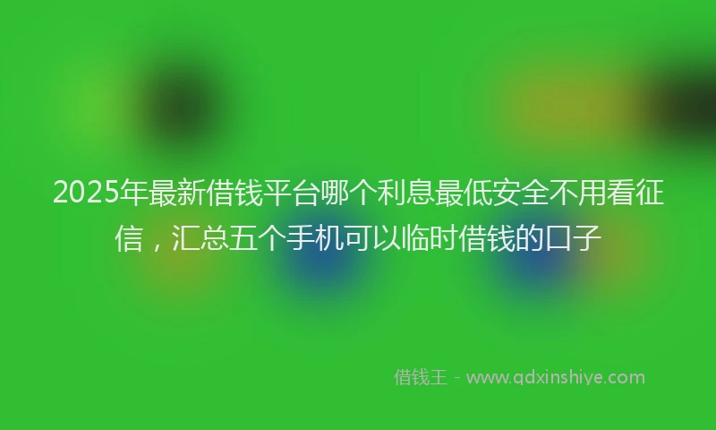 2025年最新借钱平台哪个利息最低安全不用看征信，汇总五个手机可以临时借钱的口子