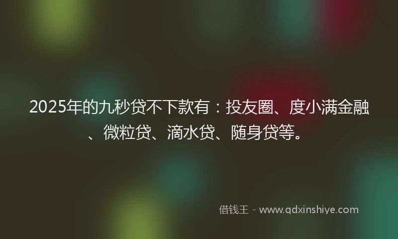 2025年的九秒贷不下款有：投友圈、度小满金融、微粒贷、滴水贷、随身贷等。
