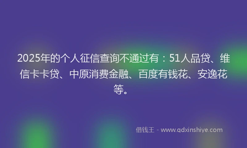 2025年的个人征信查询不通过有：51人品贷、维信卡卡贷、中原消费金融、百度有钱花、安逸花等。