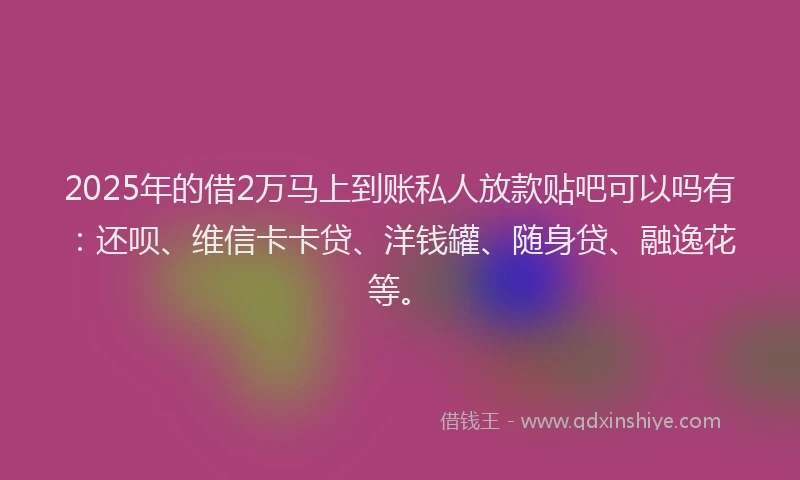 2025年的借2万马上到账私人放款贴吧可以吗有：还呗、维信卡卡贷、洋钱罐、随身贷、融逸花等。