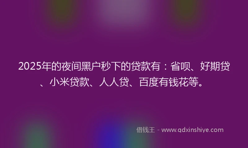2025年的夜间黑户秒下的贷款有：省呗、好期贷、小米贷款、人人贷、百度有钱花等。
