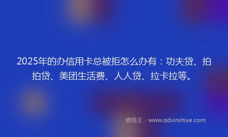 2025年的办信用卡总被拒怎么办有：功夫贷、拍拍贷、美团生活费、人人贷、拉卡拉等。