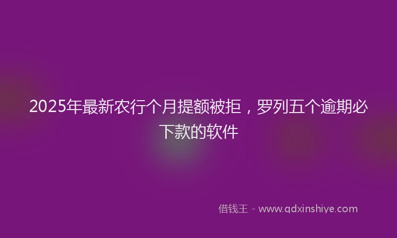 2025年最新农行个月提额被拒，罗列五个逾期必下款的软件