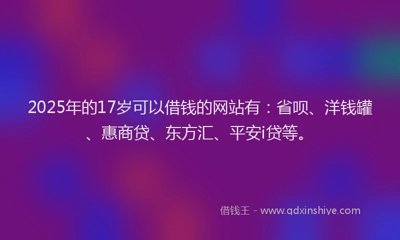 2025年的17岁可以借钱的网站有：省呗、洋钱罐、惠商贷、东方汇、平安i贷等。