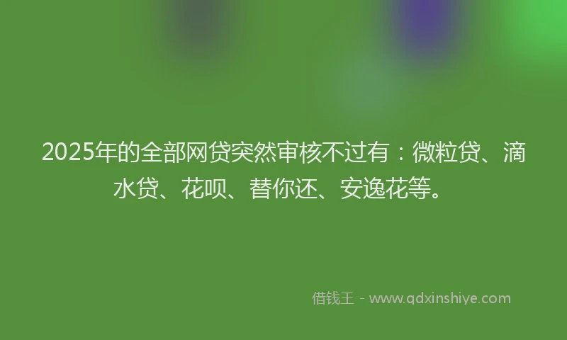 2025年的全部网贷突然审核不过有：微粒贷、滴水贷、花呗、替你还、安逸花等。