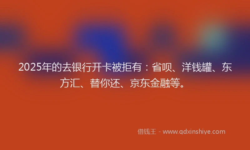 2025年的去银行开卡被拒有：省呗、洋钱罐、东方汇、替你还、京东金融等。