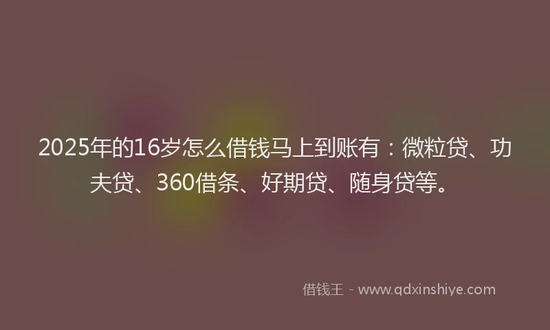 2025年的16岁怎么借钱马上到账有：微粒贷、功夫贷、360借条、好期贷、随身贷等。