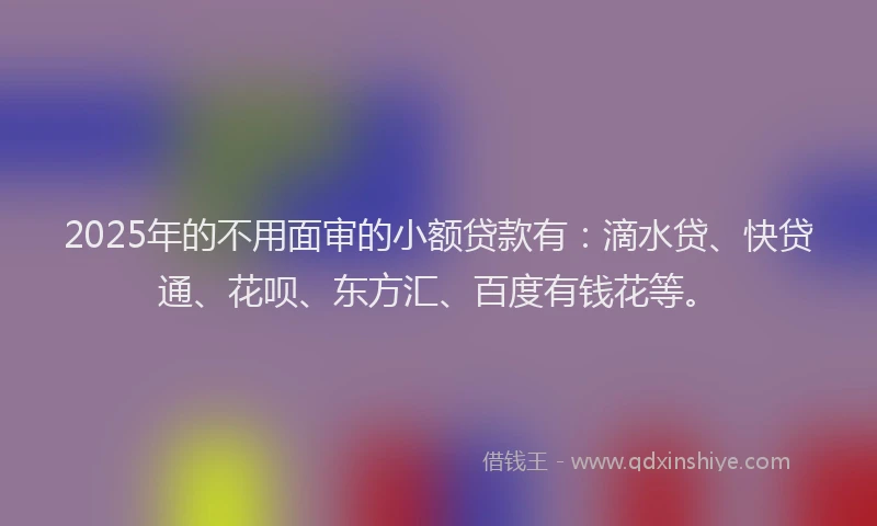 2025年的不用面审的小额贷款有：滴水贷、快贷通、花呗、东方汇、百度有钱花等。