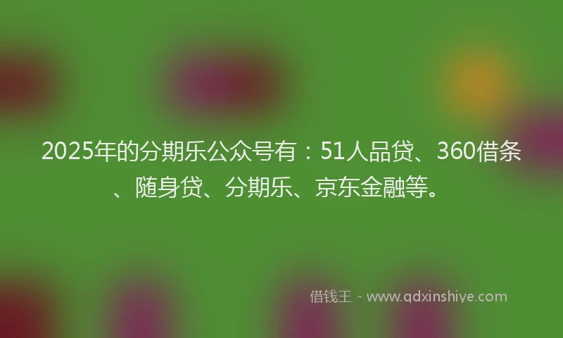 2025年的分期乐公众号有：51人品贷、360借条、随身贷、分期乐、京东金融等。